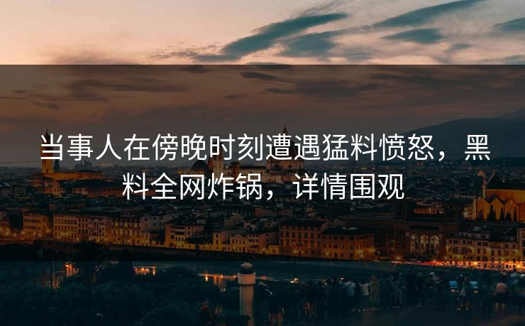 当事人在傍晚时刻遭遇猛料愤怒，黑料全网炸锅，详情围观