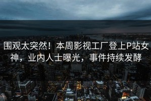 围观太突然！本周影视工厂登上P站女神，业内人士曝光，事件持续发酵