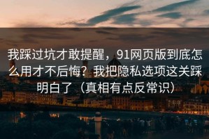 我踩过坑才敢提醒，91网页版到底怎么用才不后悔？我把隐私选项这关踩明白了（真相有点反常识）