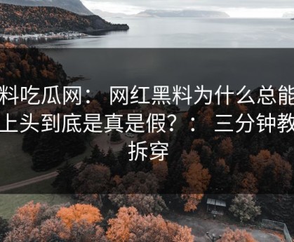 黑料吃瓜网： 网红黑料为什么总能让人上头到底是真是假？： 三分钟教你拆穿