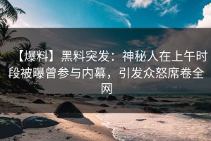 【爆料】黑料突发：神秘人在上午时段被曝曾参与内幕，引发众怒席卷全网